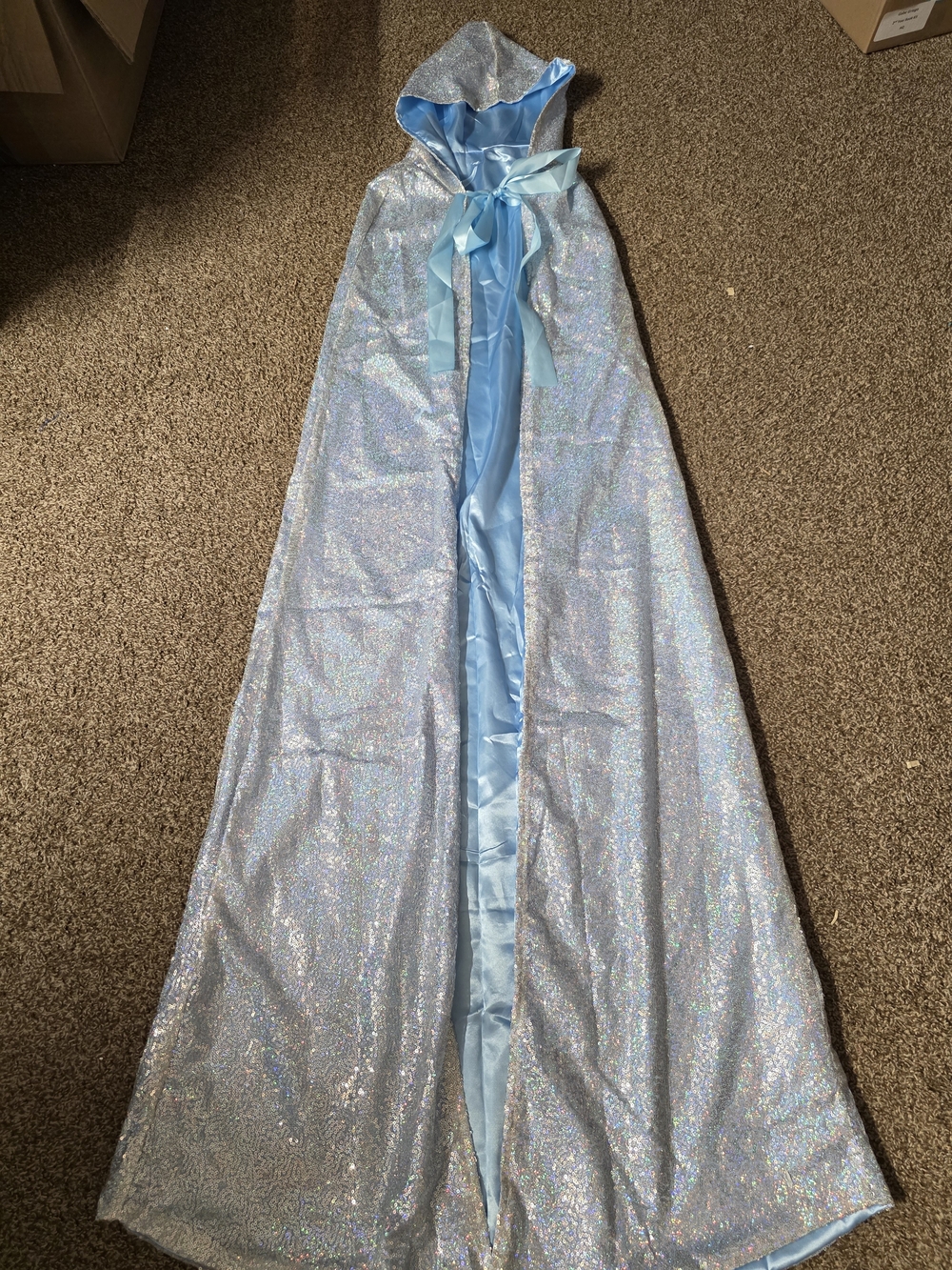 Sparkling Light Blue Hooded Cape Costume for Adult